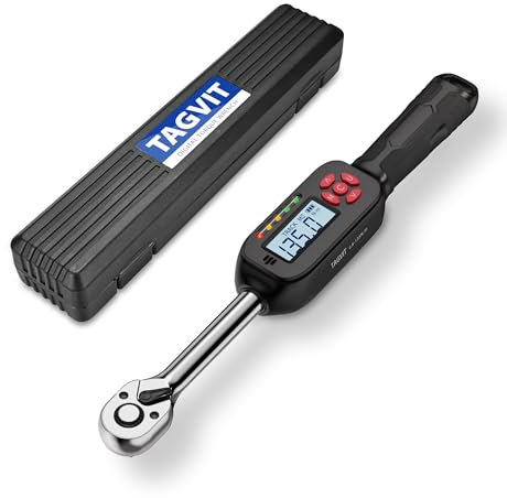 TAGVIT Clé Dynamométrique Numérique 3/8, Haute Précision ±2%, 6.8-135Nm Cle Dynamometrique Electronique avec Mémoire Préréglée Buzzer et Affichage LED pour Motos, Vélos, Voiture