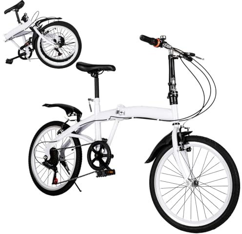 awolsrgiop 20 Zoll Faltrad Klapprad, 6 Gang Klapprad Erwachsene Faltrad Klappfahrrad für 1.4-1.9m Erwachsene & Kinder für MäDchen und Jungen, Weiß