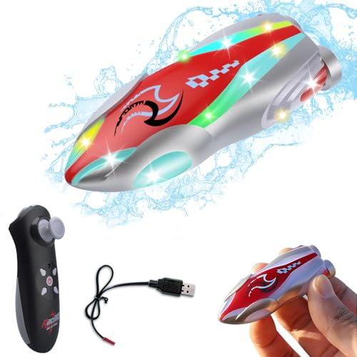 OBEST Mini Remote Control Boat for Bath Lakes Pools with Bright Light, RC Boat with Stunt and Roll, Multideirection and Adjustable Speeds Waterproof, Birthday Gifts For Boys Girls Adults