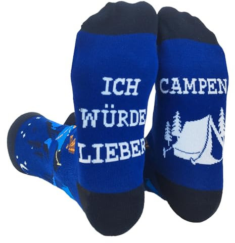 Zemolo Lustige Socken Geschenk für Männer ICH WÜRDE LIEBER CAMPEN Socken Witzige Weihnachten Ideen Geschenke Vatertag Männertag für Papa Opa Herren 43-46
