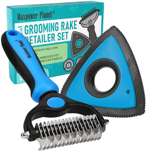 Maxpower Planet Pet Grooming Rake and Mini Pet Hair Remover Tool, Undercoat Rake for Dogs & Hair Remover for Car Carpet, Cat Hair Remover and Double-Sided Deshedding Dematting Tool for Dogs and Cats