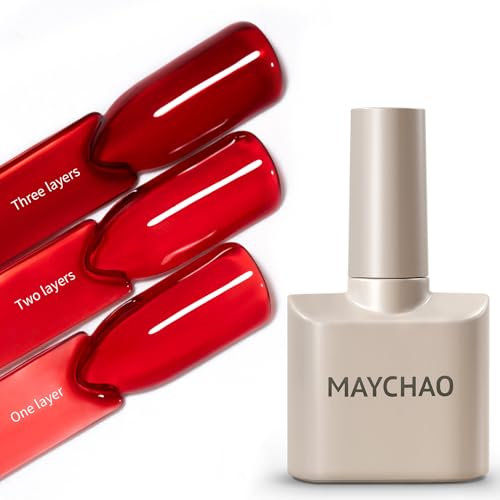 MAYCHAO 15ML Jelly Gel Nail Polish, Red Gel Polish Soak Off UV LED Nail Polish Nail Art Starter Manicure Salon DIY at Home, 0.5 OZ