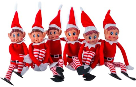 SPARKLERS CLUB Weihnachtswichtel, Elf, 3 Jungen & 3 Mädchen, 6 Elfen aus Plüsch, ideal für die Vorbereitung von Weihnachten für Kinder und Erwachsene – kleine freche Wichtel, verspielte und weiche