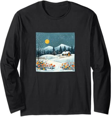 Grafica vintage paesaggio prato innevato Maglia a Manica