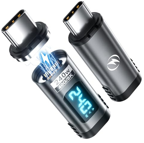 DuHeSin Lot de 2 adaptateurs magnétiques USB-C PD 240W avec affichage LED, testeur de puissance C, USB 4 40 Gbit/s, 8K 60 Hz pour Thunderbolt 3/4, MacBook