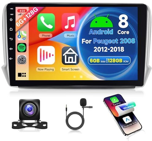 6G+128G 8 Core Wireless Carplay Android Autoradio 2 Din per Peugeot 2008 208 2012-2018 10 Pollici Autoradio con Android Auto GPS Navi WiFi DSP EQ Mirror Link Bluetooth FM/RDS/SWC Telecamera Posteriore