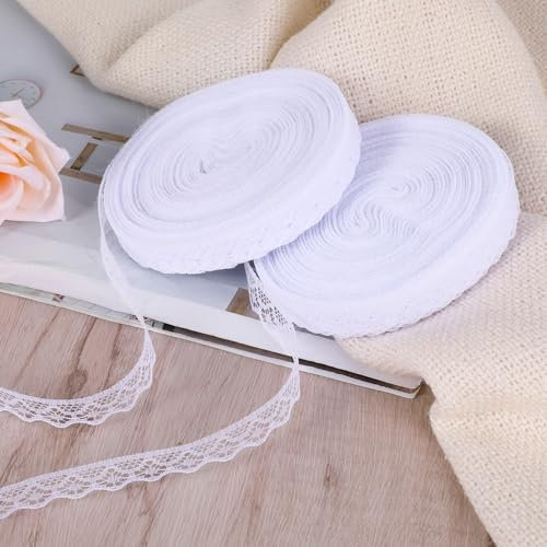 simarro 2 Rolle Spitzenband Weiß Vintage, Spitzenborte Weiß 1,5cm Breit Weißer Spitzenbordüre Häkelspitze Dekoband Zierband für Hochzeit Tischdeko Basteln Geschenkverpackungen, 27 m/Rolle
