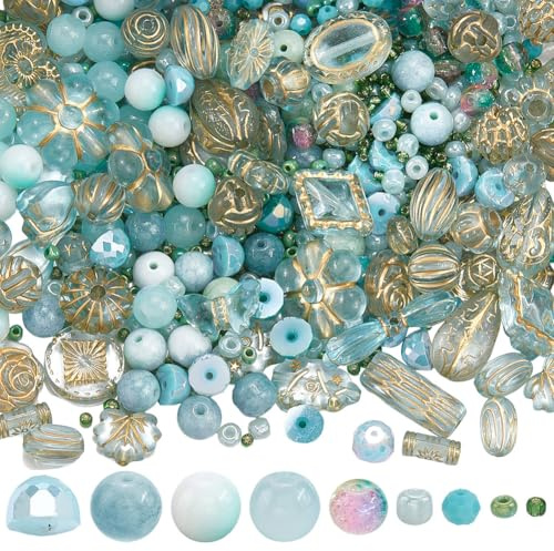 SUNNYCLUE 1 Box about 185g Blue Assorted Acrylic Beads Glass Beads Mixed Shapes Bulk Plastic Green Seed Imitation Turquoise Stone Loose Spacer for Jewellery Making Charms Bracelets Craft Diy Supplies
