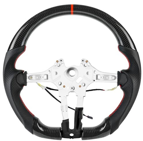Acclcors Handgefertigte echte Carbonfaser-Lenkrad, Rote Mittellinie, Perforierte Ledergriff mit Heizfunktion für BMW M Sport Serie/für M Performance Serie M5 F10 F11 F06 F12 F13 F01 F02 F90 M6 M8 F91
