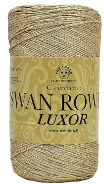 cordino per borse swan rowen effetto LUXOR da 200g - 50% cotone riciclato -50% poliestere LUREX per uncinetto 3-4 (luxor oro - 6404)