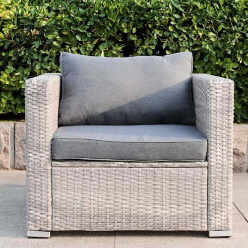 Calma Lux® Rattansessel, Gartensessel, 75x85x65cm mit Rücken- und Sitzkissen, Möbel wetterfest, Gartenmöbel, Balkonmöbel (Beige)