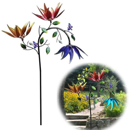 Windspiel Garten Metall Garten Dekoration, windrad Garten 3D Optik, Dreifach Rotierendes Blütenblatt, Für Terrasse Rasen Und Garten Dekoration