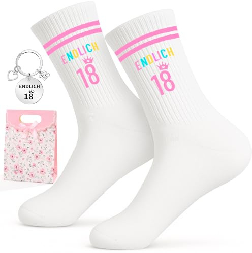 Geschenk Für Mädchen 18 Jahre Set – ENDLICH 18 Baumwolle Socken 36–44 & Schlüsselanhänger, Geschenke Zum 18 Geburtstag Mädchen, Geburtstagsgeschenk 18. Geburtstag Mädchen, 18 Geburtstag Geschenk