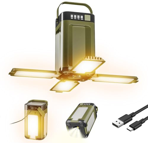 XRDZYXGS Campinglaterne mit Powerbank-Funktion - Solar & USB-C Ladung - 4 bewegliche Leuchten, 6 Leuchtmodi, 2000 mAh - IPX4 Wasserdicht für Camping/Wandern/Notfälle