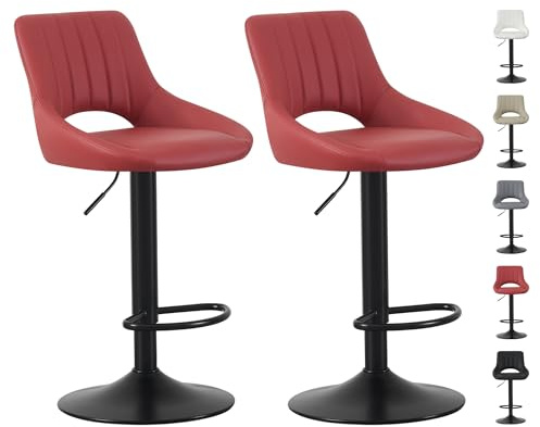 mcc direct Set of 2 Bar Stools, Height Adjustable Swivel Barstools, Counter Stools with Backrest, Faux Leather Seat, Footrest and Metal Base for Home, Kitchen and Restaurant (Red) - Stacey
