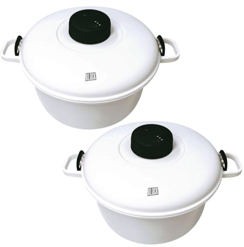 Almalux Pack 2 Ollas a Presión para Microondas, 2.8 Litros cada una, Olla Vaporera para Cocina Saludable, Incluye Taza Medidora y Paleta, Apta para Arroz, Verduras y Carnes