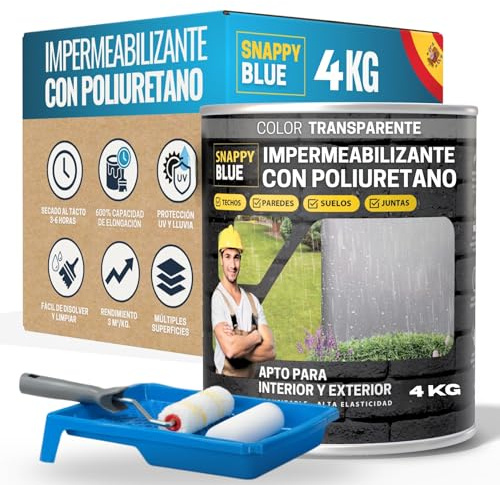 4KG Impermeabilizante Transparente + Rodillo c/Poliuretano Alto rendimiento | Sellador Invisible - Apto Interior / Exterior - Bloquea Filtraciones, Humedad y Daños - Resistente a Sol, Lluvia, Heladas
