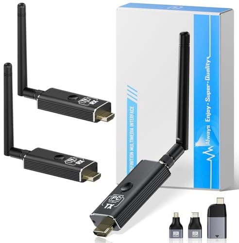 Moman Wireless HDMI Transmitter and Receiver Kit, 1 Transmitter + 2 Receivers 4K Input to 1080P HD Output for Video and Audio, 492FT Long-Lasting Portable Plug & Play for PC/Projector/TV Box/Laptop