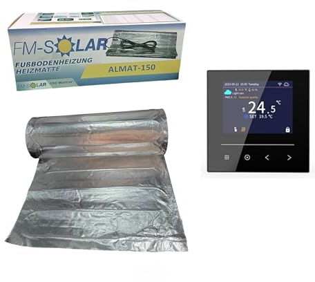 FM-SOLAR 9m² Elektrische Fußbodenheizung 150W/m² elektro Bodenheizung ALU + Thermostat Funk Weiß