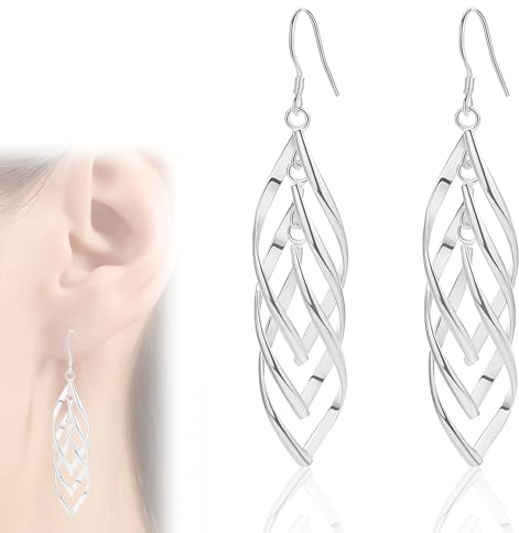 VYZUTR 1 Paar Damen-Ohrhänger Spirale 3 Etagen Blatt lang Hängende, Ohrhänger 925 Sterling Silber Damen Ohrschmuck, Silber Hängende Ohrringe für Damen Geschenke Frauen Schmuck