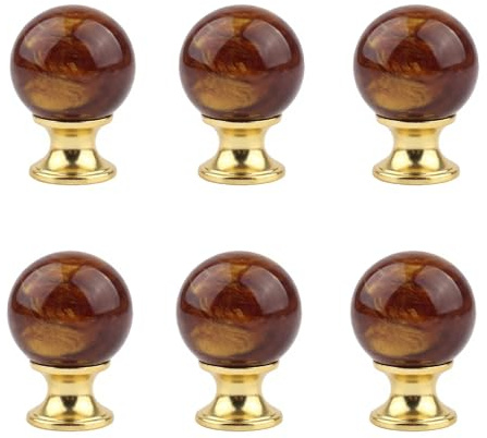 Lot de 6 Boutons de Meuble en Résine Ambrée avec Base Dorée, Diamètre 25mm | Poignées de Tiroir Sphérique, Boutons de Portes de Placards, Résine + Alliage, avec Vis, pour Placards Commode Armoire