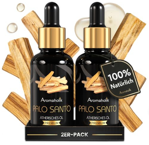 Palo Santo Öl BIO 60ml (2x30) Ätherisches Öl 100% natürlich – für Diffuser & Vernebler – Palo Santo Essential Oils aus Indien für Yoga & Meditation – Aromaholik
