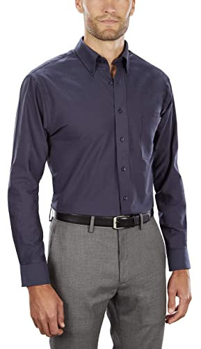 Van Heusen Men's Dress Shirt Regular Fit Oxford Solid Buttondown Collar, Navy, Medium