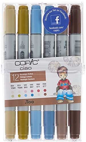 COPIC Ciao Marker 12er Set Nostalgie Farben, Allround Layoutmarker, im praktischen Acryl-Display zur Aufbewahrung und einfachen Entnahme