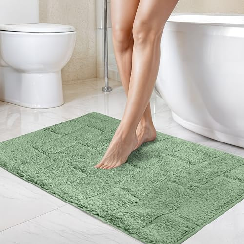 Emma Barclay Waves Pure Cotton Jacquard 2pc Bath set in Green - Mat 50x80cm / Pedestal 50x40cm