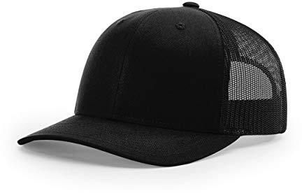 Richardson Unisex 112 Trucker Adjustable Snapback Baseball Cap, Solid Black, One Size Fits Most