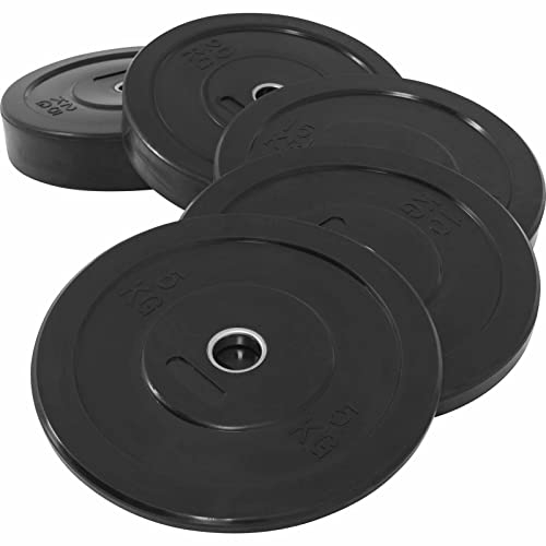 GORILLA SPORTS® Bumper Plates - 5kg, 10kg, 15kg, 20kg, 25kg, Olympic 2, Non-Slip, Rubber, Black - Weight Plates, Dumbbell Barbell Weights, Weight Disc, Strength Training, Weight Lifting