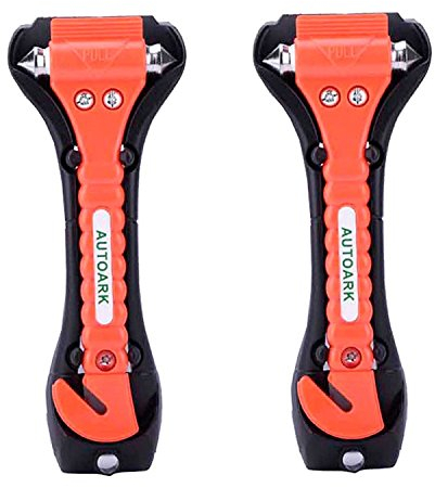 Autoark Car Safety Antiskid Hammer Seatbelt Cutter Emergency Class - Window Punch Breaker Auto Rescue Disaster Escape Life-Saving Hammer Tool,2 Pack,AZU-012