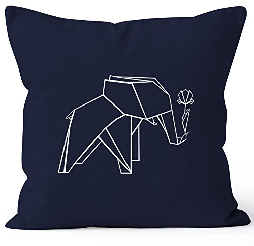 MoonWorks Kissenbezug Geschenk Origami Elefant mit Rose Kissen-Hülle Deko-Kissen Baumwolle Navy 40cm x 40cm