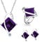Uloveido Frauen Geometrische Form Simulierte Lila Topas Silberkette Halskette Ohrstecker Ringe Hübsche Brautschmuck Set (Lila, Größe 57) T295