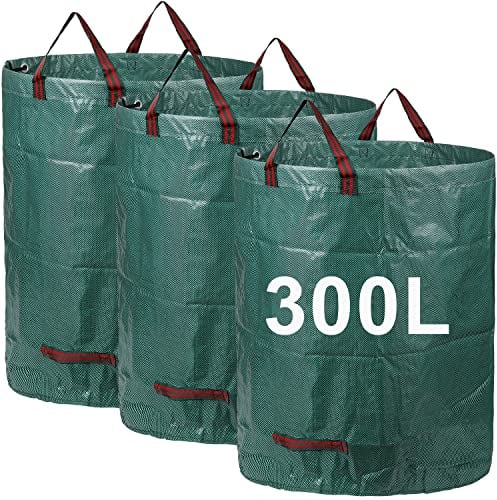 3er Set Gartensack, 300L Gartenabfallsack aus robustem Wasserdichtes Polypropylen-Gewebe PP - selbststehend und faltbar - Abfallsäcke für Gartenabfälle Laub Rasen Pflanz Grünschnitt
