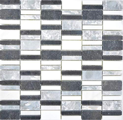 Marmor Mosaik Stein schwarz grau weiß Wand Boden Küche Dusche Bad Fliesenspiegel|WB88-0123|1Matte