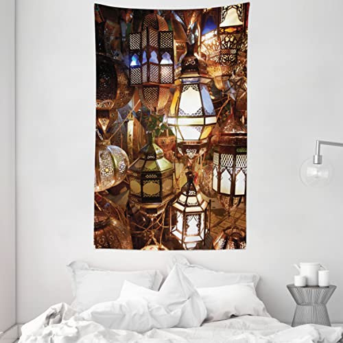 ABAKUHAUS marokkanisch Wandteppich und Tagesdecke, Abend Laterne aus Weiches Mikrofaser Stoff Waschbar ohne Verblassen Digitaldruck, 140 x 230 cm, Braun Violett Grün