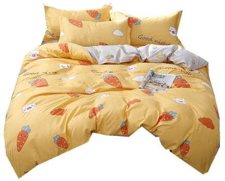 Odot Bettbezug Bettwäsche Set 4 Teilig, Kopfkissenbezüge, Bettdeckenbezug und Bettlaken Reißverschluss mit Weich Atmungsaktiv und Hypoallergen Kinder 2 Personen (150 * 200cm,Rettich)