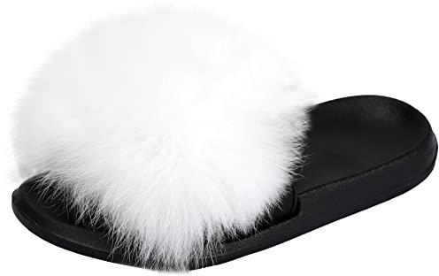 AONEGOLD Scarpe Donna Ciabatte Pelliccia Slippers Sandali con Punta Aperta Pantofole Pelose Diapositive Fluffy Infradito (Bianco,40/41 EU)