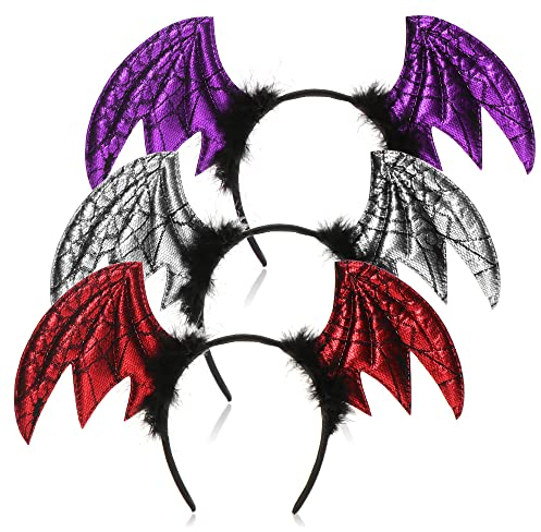 com-four® 3x Halloween Diadem für Kinder und Erwachsene - Haarreif für Fasching, Karneval und Halloween - Verkleidung [Auswahl variiert] (03 Stück - Flügel)