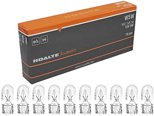 HOALTE - Glühbirne für Autolampen - 10er Pack Halogenlampelampe, W5W, W2.1x9.5d, 12V, 5W, Clear, Homologation, für Kfz-Werkstätten, Autos, Service