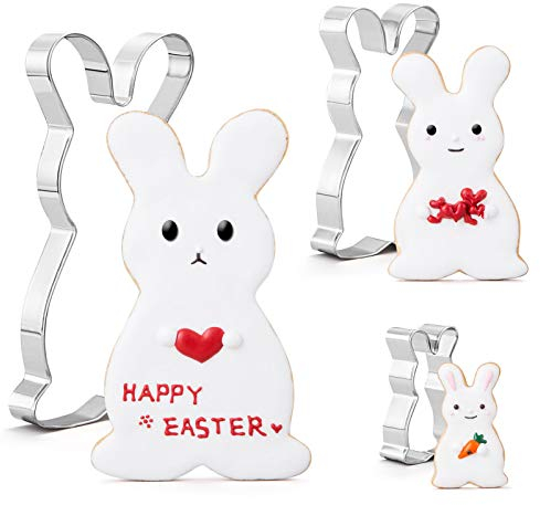 GWHOLE 3tlg Ausstechformen Hase Ostern Set Ausstecher Osterhase Groß aus Edelstahl 20/13/7 cm