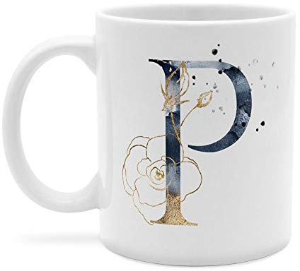 printplanet - Tasse mit Buchstabe: P - Kaffeebecher, Mug, Becher, Kaffeetasse, Beidseitiger Druck - Farbe Weiß