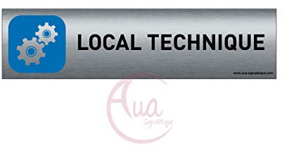 AUA SIGNALETIQUE - Plaque de porte Aluminium brossé imprimé AluSign - 200x50 mm - Double Face adhésif au dos - Impression UV directement sur l'aluminium (Pas de contre collage) (Local technique 2)