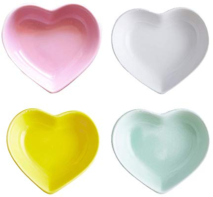 Piatto super Carino con Cuore in Ceramica, piatto per condimenti, piatti per condimenti/ciotola per sushi in salsa di soia, piatti da portata, piatti in porcellana amore (set di 4) (4 colori)