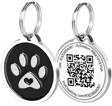 Pet Dwelling Premium QR Code Pet ID Tags - Dog Tags and Cat Tags, Connect to Online Pet Profile, Receive Instant Scanned Tag Location Email Alert(Black Paw)