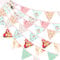 G2PLUS 12m Wimpelkette Blumen Stoff, Rosa und Grün Stoff Wimpel Girlande, Lange Gartendeko Bunting, Stoffgirlande mit 42 STK Groß Blumen Wimpeln für Haus und Garten Deokration