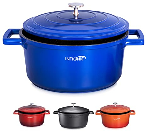 kasserolle mit deckel, Aluguss, schmortopf backofengeeignet,auflaufform groß 24cm, Leichter als Gusseisen, induktion kompatibel (24 cm, Blue)