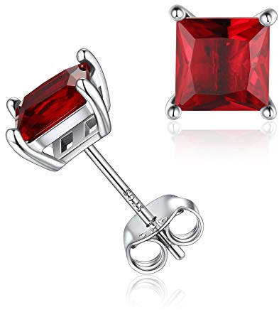 ChicSilver Damen Quadrat Ohrstecker mit Geburssteine Silber Ohrstecker mit Januar Granat Geburssteine Zirkonia für Valentinstag Weihnachten Geburtstag