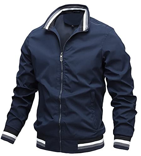 AIEOE Bomberjacka för män, lätt övergångsjacka, ledig ståkrage, höst, vår, bomberjacka, sportjacka med fickor med dragkedja – L-6XL=(EU/US S-4XL)